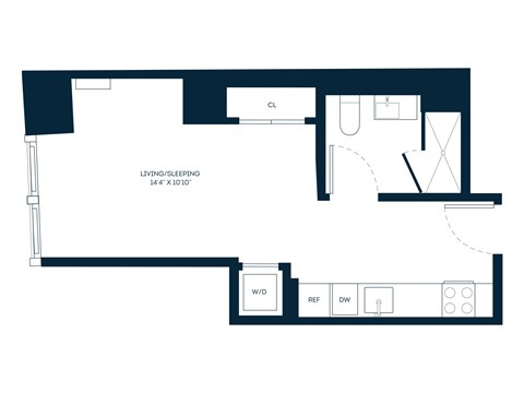 Floor plan for studio, 1 bath, 368 sqft